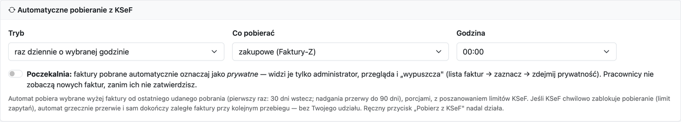 Karta automatycznego pobierania w konfiguracji KSeF